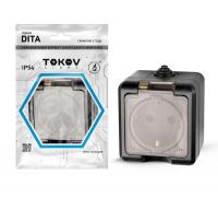 Розетка 1-м ОП Dita 16А IP54 250В с заземл. с прозр. крышкой карбон TOKOV ELECTRIC TKL-DT-R1Z-C14T-IP54