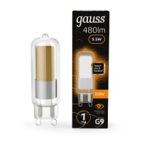 Лампа светодиодная Gauss G9 5.5W 3000K прозрачная 107809105