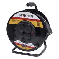 Удлинитель на металлической катушке Stekker PRF01-41-30, 30м, 4 гнезда с/з, 3*2,5, черный, серия Professional (УХз-16) 39221