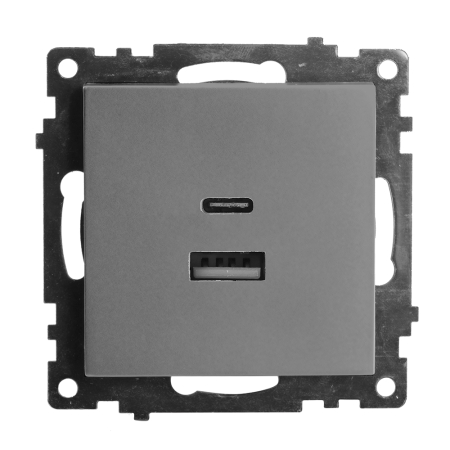 Розетка 2-местная USB + type C (механизм), 250В, 3А, max 20W, серия Катрин, графит, GLS10-7116-06 50052