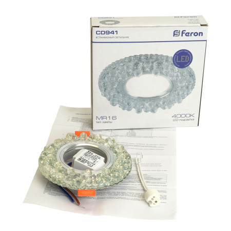 Светильник встраиваемый с LED подсветкой Feron CD941 потолочный MR16 G5.3 прозрачный 32654