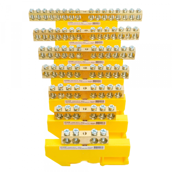 Шина"N" на изоляторе STEKKER 8*12 на DIN-рейку 4 вывода, желтый, LD555-812-4 49551