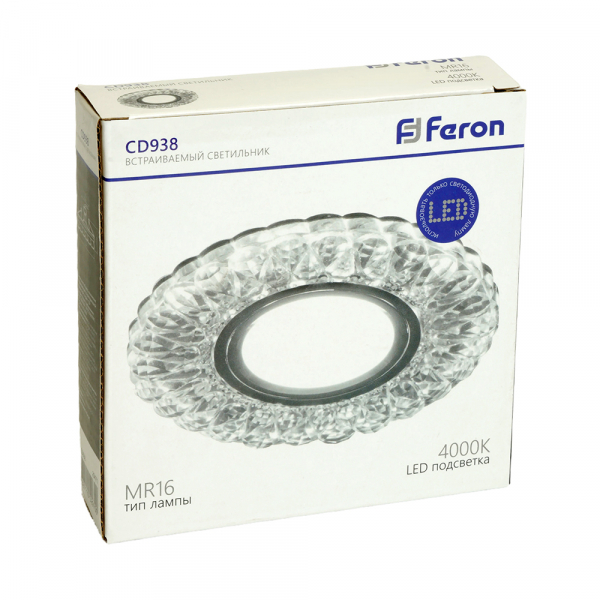 Светильник встраиваемый с белой LED подсветкой Feron CD938 потолочный MR16 G5.3 прозрачный 29471