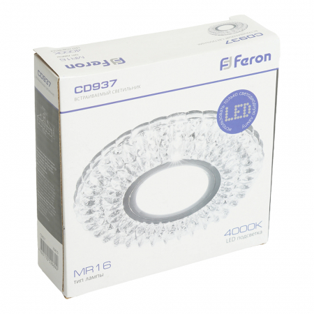 Светильник встраиваемый с белой LED подсветкой Feron CD937 потолочный MR16 G5.3 прозрачный 29470