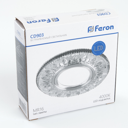 Светильник встраиваемый с белой LED подсветкой Feron CD903 потолочный MR16 G5.3 белый 28846