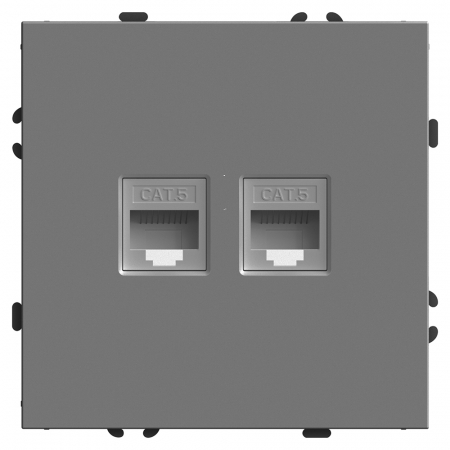 Розетка компьютерная 2-местная RJ-45 (механизм), STEKKER, серия Эмили, RST00-5111-10, платиново-серый, soft touch 49952