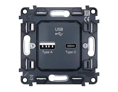 Механизм розетки 2USB A+C 20W (быстрая зарядка) Ambrella Volt Quant VM177