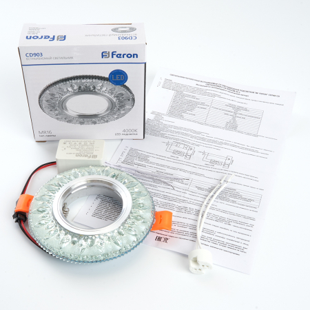 Светильник встраиваемый с белой LED подсветкой Feron CD903 потолочный MR16 G5.3 белый 28846