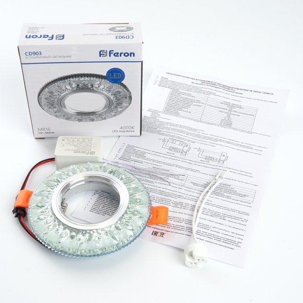 Светильник встраиваемый с белой LED подсветкой Feron CD903 потолочный MR16 G5.3 белый 28846