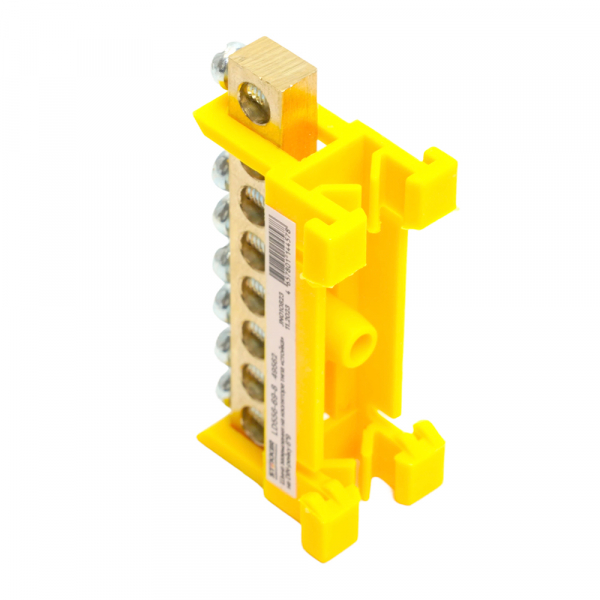 Шина"N" STEKKER на изоляторе 6*9 на DIN-рейку 8 выводов, желтый, LD555-69-8 49562