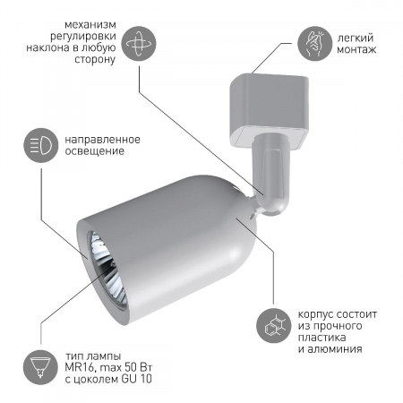 Трековый светильник Эра TR41-GU10 WH Б0054172