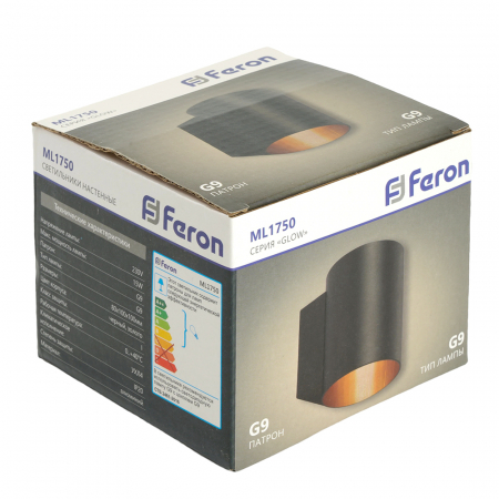 Светильник настенный Feron ML1750 Glow G9,15W, 230V чёрный + золото IP20 48433