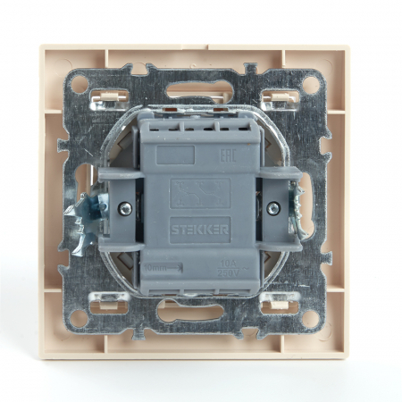 Переключатель 2-клавишный STEKKER  PSW10-9008-02, 250В, 10А, серия Эрна, слоновая кость 39920