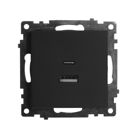 Розетка 2-местная USB + type C (механизм), STEKKER GLS10-7116-05, 250B, 3А, серия Катрин, черный 50055