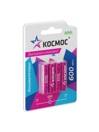 Аккумулятор AAA/R03 600мА.ч NI-MN BP-4 (блист.4шт) КОСМОС KOCR03NIMH600mAh4BL