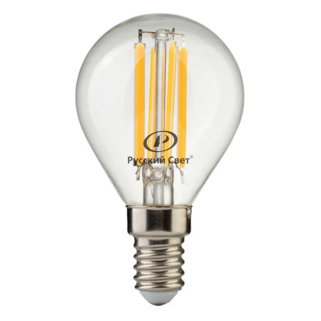 Лампа светодиодная филаментная RS F P45 E14 7W 220-240V 2700К 7Вт 810лм Ra 90 шар Русский Свет 15011245089