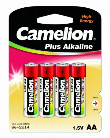 Элемент питания алкалиновый AA/LR6 1.5В Plus Alkaline LR6-BP4 (блист.4шт) Camelion 7370