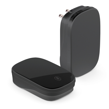 Звонок беспроводной (клавиша и база в розетку) радиочастотный 433MHz, черный, DB-380 48945