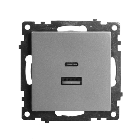 Розетка 2-местная USB + type C (механизм), 250В, 3А, max 20W, STEKKER, GLS10-7116-08, серия Катрин, золото 50053