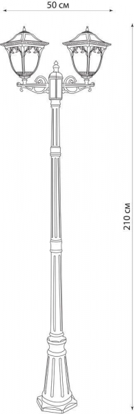 Светильник садово-парковый Feron PL4078 столб четырехгранный 2*60W E27 230V, черное золото 11487