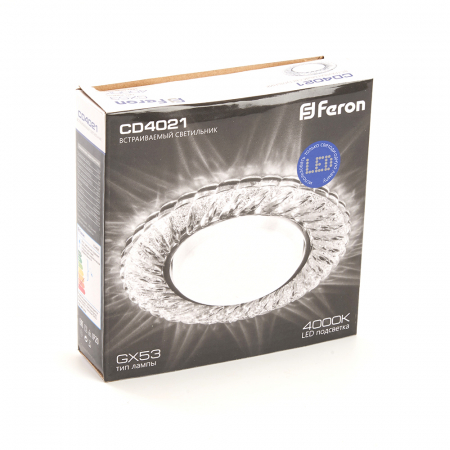 Светильник встраиваемый с белой LED подсветкой Feron CD4021 потолочный GX53 без лампы прозрачный 29474