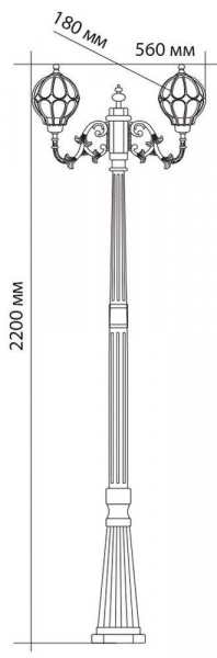 Светильник садово-парковый Feron PL3708 круглый, столб  2*60W 230V E27, черное золото 11384