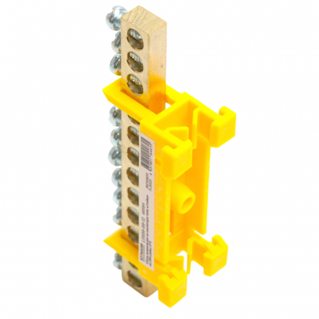 Шина "PE" на изоляторе STEKKER 6*9 тип "стойка" на DIN-рейку 12 выводов, желтый, LD556-69-12 49564