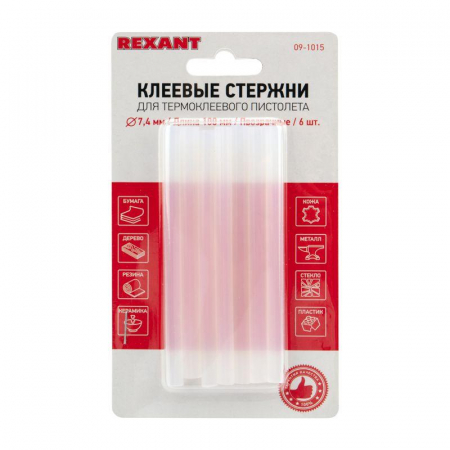 Стержень клеевой d7мм L100мм прозр. (блист.6шт) Rexant 09-1015