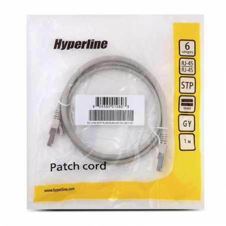 Патч-корд PC-LPM-STP-RJ45-RJ45-C6-1M-LSZH-GY F/UTP экран. кат.6 LSZH 1м сер. Hyperline 42373