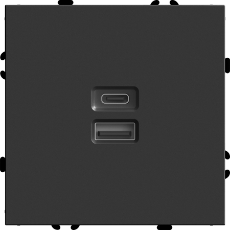 Розетка 2-местная USB + Type C (механизм), STEKKER, 250В, 20W, серия Эмили, RST10-5115-05, черный уголь, soft touch 49853