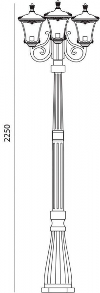 Светильник садово-парковый Feron 70033M столб четырехгранный 3*100W E27 230V, черное золото 11260