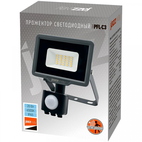 Прожектор светодиодный PFL-C3 SENSOR 20Вт 6500К IP65 ДО закален. прозр. стекло Pro JazzWay 5026926A