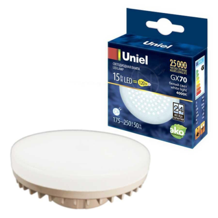 Лампа светодиодная Uniel (UL-00006783) GX70 15W 4000K таблетка матовая LED-GX70-15W/4000K/GX70/FR PLZ01WH
