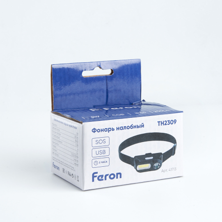 Фонарь налобный Feron TH2309 с аккумулятором USB 1*18650, 3W+2W XPE+COB IP44, пластик 41713