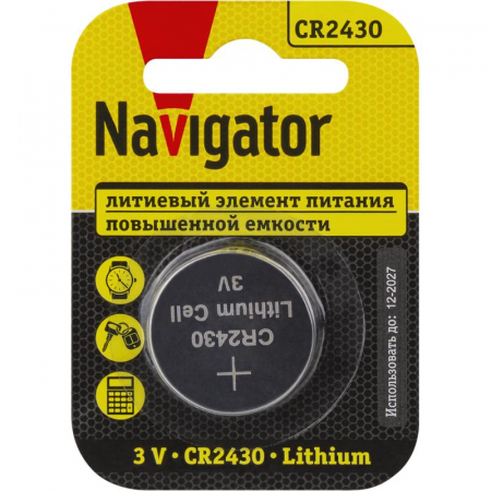 Элемент питания литиевый CR2430 93 828 NBT-CR2430-BP1 (блист.1шт) NAVIGATOR 93828