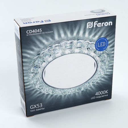 Светильник встраиваемый с белой LED подсветкой Feron CD4045 потолочный GX53 без лампы, прозрачный, хром 41408