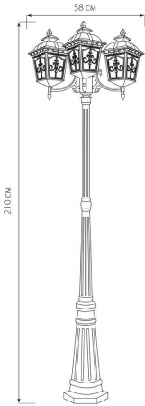 Светильник садово-парковый Feron PL4099 столб четырехгранный 3*60W E27 230V, черное золото 11526