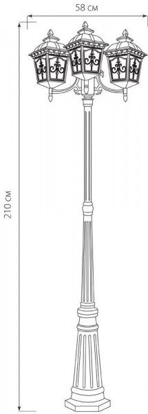 Светильник садово-парковый Feron PL4099 столб четырехгранный 3*60W E27 230V, черное золото 11526