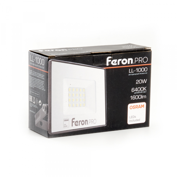 Светодиодный прожектор Feron.PRO LL-1000 IP65 20W 6400K черный 41538