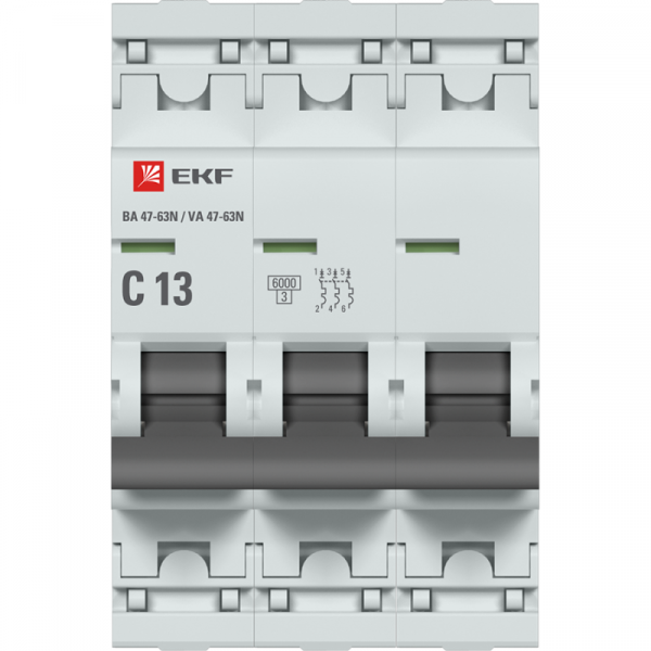 Выключатель автоматический модульный 3п C 13А 6кА ВА 47-63N PROxima EKF M636313C