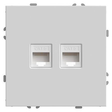 Розетка компьютерная 2-местная RJ-45 (механизм), STEKKER,  серия Эмили, RST00-5111-01, белый фарфор, soft touch 49874