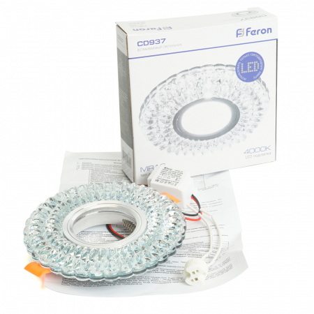 Светильник встраиваемый с белой LED подсветкой Feron CD937 потолочный MR16 G5.3 прозрачный 29470