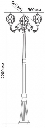 Светильник садово-парковый Feron PL3709 круглый, столб  3*60W 230V E27, черное золото 11389