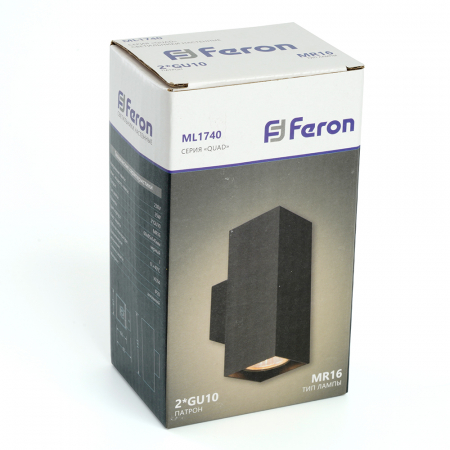 Светильник  настенный Feron ML1740 QUAD   MR16 35W, 230V, 2*GU10,  чёрный IP20 48427