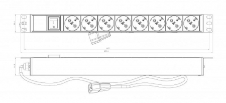 Блок розеток 8-м 10А SHE19-8SH-S-2.5IEC горизонт. шнур 2.5м Hyperline 397035