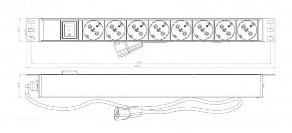 Блок розеток 8-м 10А SHE19-8SH-S-2.5IEC горизонт. шнур 2.5м Hyperline 397035