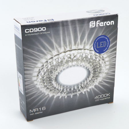 Светильник встраиваемый с белой LED подсветкой Feron CD900 потолочный MR16 G5.3 белый 28843