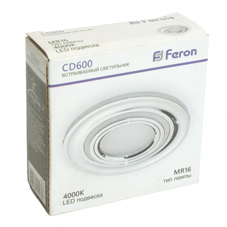 Светильник встраиваемый с белой LED подсветкой Feron CD600 потолочный MR16 G5.3 хром 29709