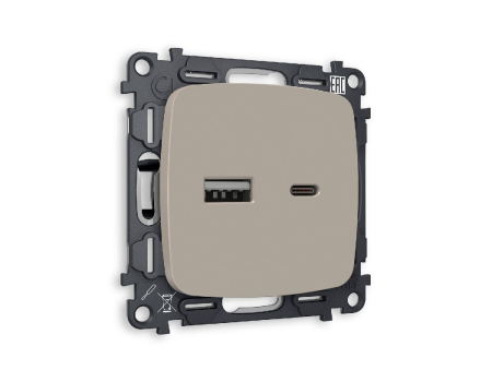 Комплект механизма розетки 2USB A+C 20W (быстрая зарядка) Ambrella Volt Omega MO371010