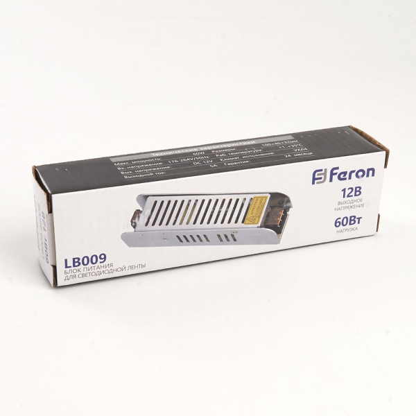 Трансформатор электронный для светодиодной ленты 60W 12V (драйвер), LB009 FERON 48008